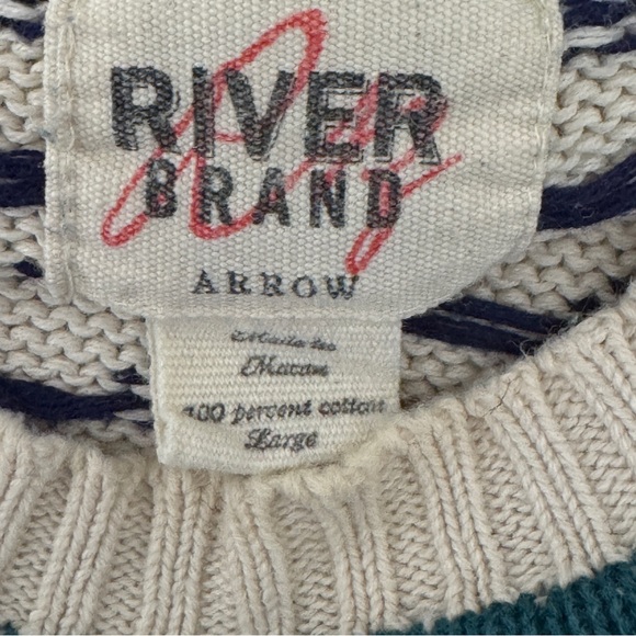 Vintage90s River Brand Fair Isle Sweater Ski Ivory Blue Size L - Picture 4 of 5